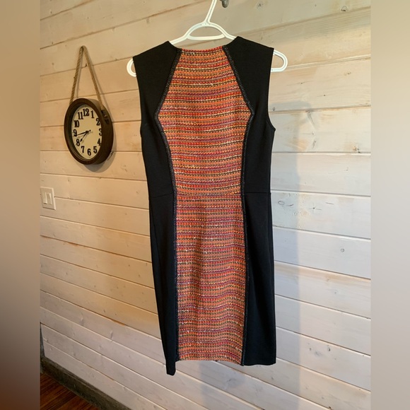 Rachel Roy | Orange & Pink Tweed Black Panel Zip Front Dress - Picture 5 of 7